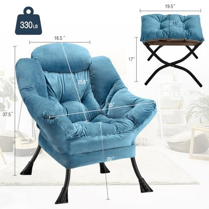 Lazy Chair with Folding Ottoman Modern Large Accent Chair,Contemporary Lounge Leisure Sofa Chair with Armrests Upholstered Sofa Armchair Reading for Bedroom,Dorm & Office(Blue-f) - color: Blue
