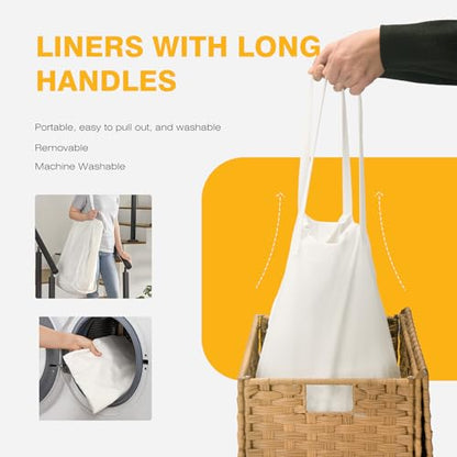 NEWBULIG 110L Extra Large Divided Laundry Hamper with Lid, 2 Section Collapsible Dirty Clothes Basket, Dual Removable Liner Bags for Bedroom, Bathroom, Closet and Dorm Room Organization Goose Yellow - color: Goose Yellow