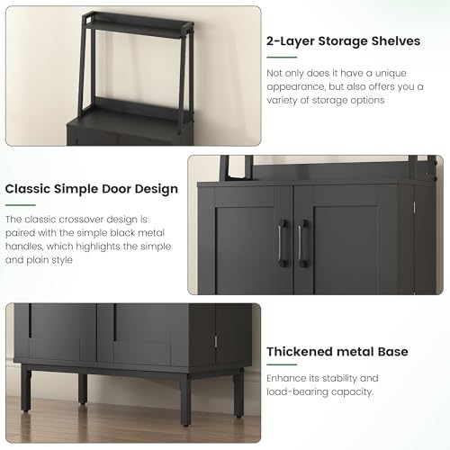 51" Pantry Cabinet, Kitchen Storage Cabinets with Storage Shelves, Modern Kitchen Hutch with Microwave Stand, Adjustable Shelves, Food Pantry Cabinet for Dining Room (Black) - color: A-51‘’ Black