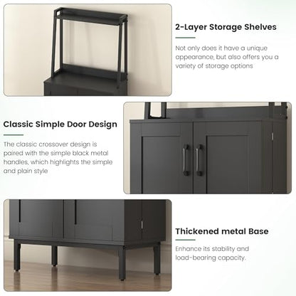 51" Pantry Cabinet, Kitchen Storage Cabinets with Storage Shelves, Modern Kitchen Hutch with Microwave Stand, Adjustable Shelves, Food Pantry Cabinet for Dining Room (Black) - color: A-51‘’ Black