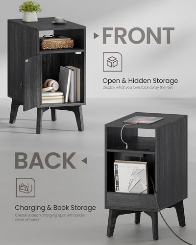 VASAGLE End Table with Charging Station, Narrow Side Table, Nightstand - color: Charcoal Gray
