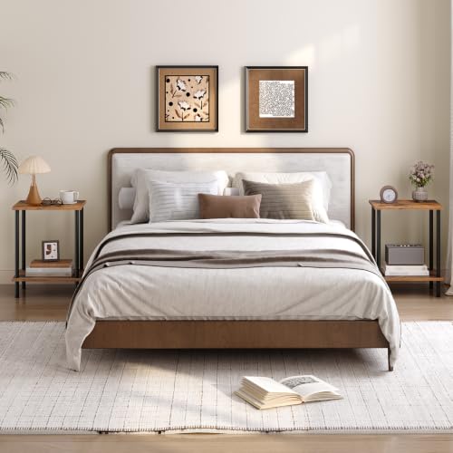 HOOBRO End Table, Small Side Table, Nightstand with 2-Layer Storage Shelves, Sofa Table for Small Spaces, Living Room, Bedroom, Stable Frame, Easy Assembly, Rustic Brown BF09BZ01 - color: Rustic Brown + Black