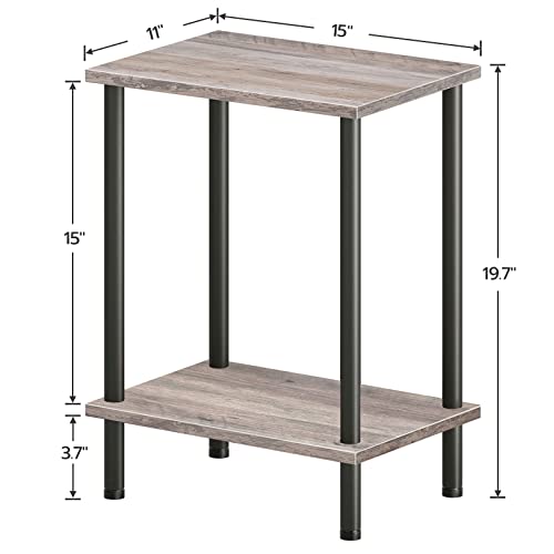 HOOBRO End Table, Small Side Table, Nightstand with 2-Layer Storage Shelves, Sofa Table for Small Spaces, Living Room, Bedroom, Stable Frame, Easy Assembly, Greige and Black BG09BZ01 - color: Greige + Black