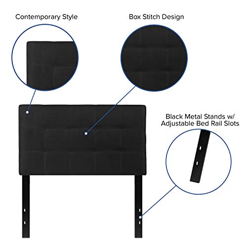 EMMA + OLIVER Size Headboard in Black Twin Quilted Tufted Headboard | Adjustable Bed Rail Slots, Fabric Upholstered - color: Black, size: Twin