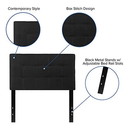 EMMA + OLIVER Size Headboard in Black Twin Quilted Tufted Headboard | Adjustable Bed Rail Slots, Fabric Upholstered - color: Black, size: Twin