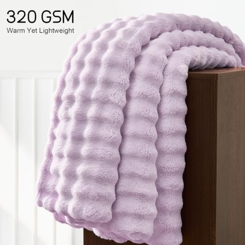 Lotus Karen 3D Bubble Fleece Blanket - Ultra Soft Fluffy Purple Twin Blanket for Couch, Lightweight Cozy Throw for All Season, Adults Women Kids(Light Purple, 60"x80") - color: 06 Light Purple, size: Twin (60" x 80")