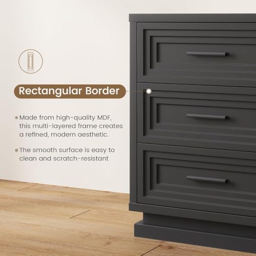 Nightstands Set of 2, Black Night Stand with 3 Drawers, Bedside Table for Bedroom with Metal Handle, Wood Modern End Tables Set of 2 for Bedroom - size: 2 Pieces