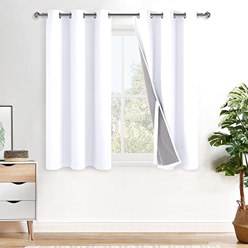 XWZO White 100% Blackout Curtains - Heat and Full Light Blocking Drapes with Black Liner for Bedroom/Laundry Room, Grommet Top Window Panels with Tiebacks, White, W38 x L45, Set of 2 - color: White, size: 38"W x 45"L (Pack of 2)