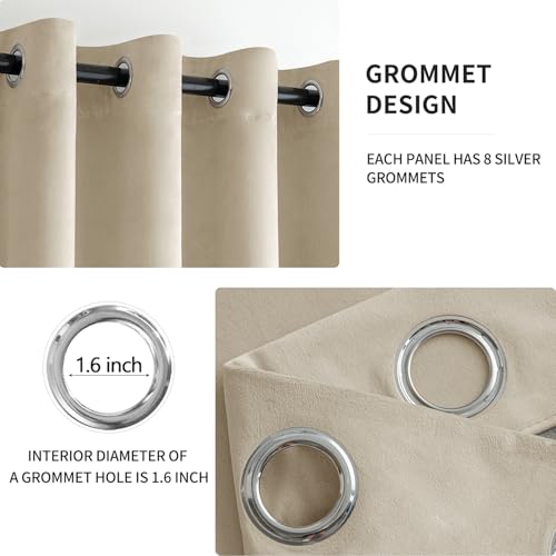 MIULEE Velvet Curtains Beige 52 x 96 Inch Length Set of 2 | Grommet Drapes, Soundproof Thermal Insulated, Elegant Room Darkening Blackout Curtains, Classical Living Room Bedroom Decor - color: Beige, size: 52"W x 96"L (Pack of 2)