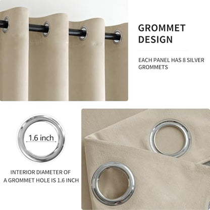 MIULEE Velvet Curtains Beige 52 x 108 Inch Length Set of 2 | Extra Long Grommet Drapes, Soundproof Thermal Insulated, Room Darkening, Classical Blackout Curtains for Living Room Bedroom - color: Beige, size: 52"W x 108"L (Pack of 2)