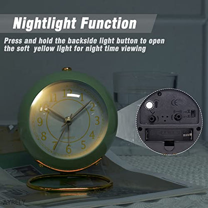 AYRELY® Battery Operated Analog Desk Alarm Clock with Light, Table Clock | Retro Aesthetic Clock with Silent Non-Ticking Movement for Bedside, Bedroom, Kitchen, Office, Travel & Kids' Room(Saga Green) - color: Saga Green