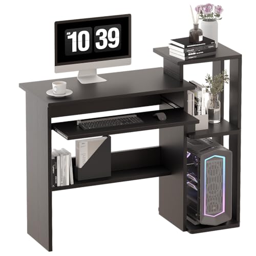 ALISENED Computer Desk with Storage Shelves, Home Office Desk with Monitor Stand, Small Writing Desk Table with Keyboard Tray,Study Table with CPU Stand for Small Spaces (35"-Black) - color: 35"-black