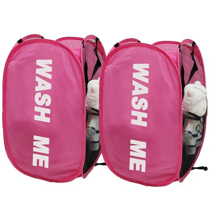 2 Pack Mesh Pop Up Laundry Hamper Collapsible Laundry Basket Pink Dirty Clothes Basket for Laundry Room, College Dorm, Bedroom, Travel - color: Pink - 2Pack