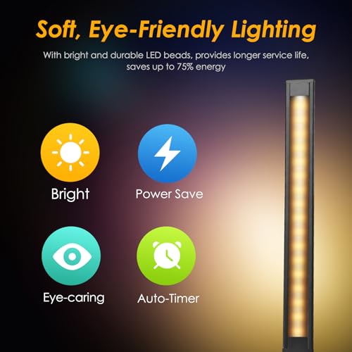 Led Desk Lamp, Desk Lamp with USB Charging Port, 5 Color Modes, 10 Brightness, Natural Light, Eye Caring Reading Lamp, Desk Light for Home Office, Table Lamp, Touch Control, Auto-Timer, Black - color: Black