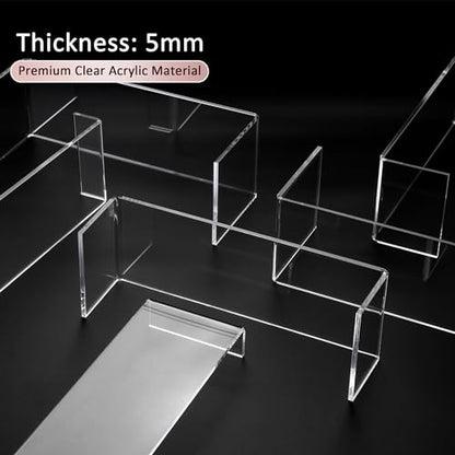 2 Set Large Acrylic Clear Display Risers, 3 Sizes 12" Rectangular Showcase Collectibles Display Shelf, 5mm Thick Desktop Display Stand Holder for Figures, Jewelry, Perfume, Toys - size: 6 Pcs Acrylic Risers
