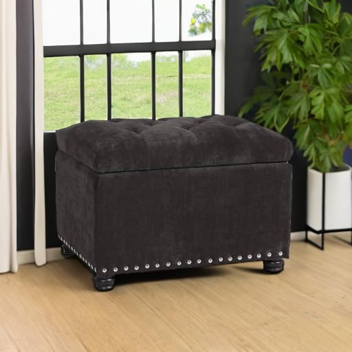 Adeco High End Dark Classy Tufted, Accents Rectangular Storage Bench Footstool, Dim Brown ttomans & Storage Ottomans Royal Olive Grey - color: Royal Olive Grey