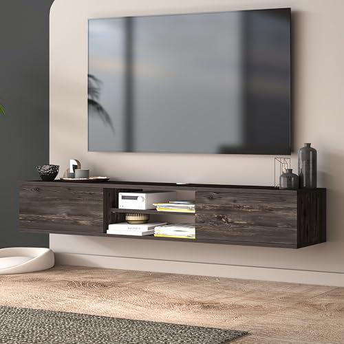 Black Floating TV Stand Under TV Shelf, Wall Mounted Shelf, Modern Floating Entertainment Center, 71" Large Storage Media Console Wall Unit for Living Room,Bedroom (Black Oak) - color: Black Oak