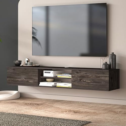 Black Floating TV Stand Under TV Shelf, Wall Mounted Shelf, Modern Floating Entertainment Center, 71" Large Storage Media Console Wall Unit for Living Room,Bedroom (Black Oak) - color: Black Oak