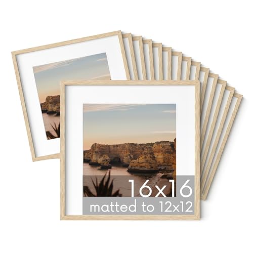 HAUS AND HUES Beige Oak Wood 16x16 Picture Frames - Set of 15, Square Frames with Mat, Premium Frames for Wall Art and Display (16x16 in, Beige, Set of 15) - color: Beige Oak, size: 16x16 in, style: Set of 15