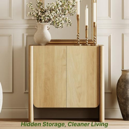 Sideboard Cabinet，Storage Cabinet with Adjustable Bathroom,Livingroom，Entryway，31.5" W Rounded Wood Cabinet,Oak - color: Oak