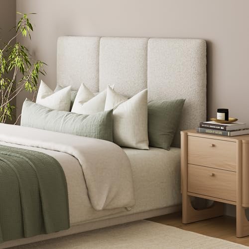 Nathan James Marissa Wall Mounted Upholstered Headboard, 3 Panel Headboard with Textured Boucle Upholstery for Queen Bed, White