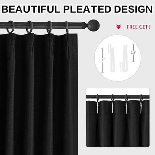 90 Inches Blackout Pinch Pleated Curtains Black Linen Texture Extra Wide Double Pleated Drapes for Traverse Rods Thermal Insulated Curtains Easy Hanging 72" W x 90" L 1 Panel - color: Black, size: 72"W x 90"L (Pack of 1)