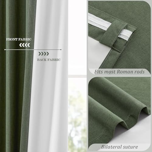 Linen Blackout Curtains 60 Inch Long 2 Panels Set, Olive Green | Room Darkening, Thermal Insulated, Noise Reducing, Suitable for Bedroom, Living Room, Kitchen, Linen Textured, Rod Pocket - color: Olive, size: 50"W x 60"L (Pack of 2)
