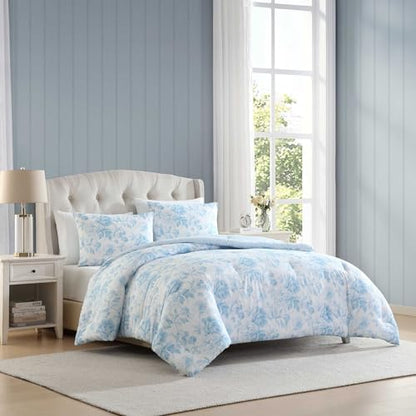 Laura Ashley - Twin Comforter Set, Bedding Set Includes Matching Bed Sheets, Sham & Pillowcase, Medium Weight, Oeko-TEX Certified (Anja Blue) - color: Anja Blue, size: Twin
