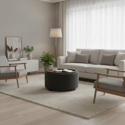 Zihanhome 30 Inch Round Storage Ottoman, Ottoman Coffee Table with Lift Off Lid, Boucle Modern Ottomans with Storage for Living Room, Bedroom, Apartments (Grey) - color: Grey