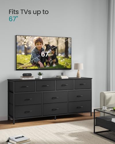 SONGMICS BELLAH Collection - Dresser for Bedroom, Chest of Drawers, TV Stand for TVs Up to 65 Inches, Living Room, Closet, 10 Drawers, Modern, Ink Black ULGS334BH02S - color: Ink Black, size: 13.8"D x 57.8"W x 26.8"H (10 Drawers)