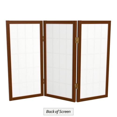 2 ft. Short Desktop Window Pane Shoji Screen - Walnut - 3 Panels - color: Walnut, size: 3 Panel