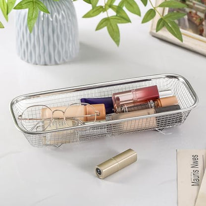 4Pack Stainless Steel Tumbler Cup Lid Organizer Inside Cabinet, Mason Jar Lid Holder, Rectangular Basket for Storage of Silverware, Chopsticks, straws and Utensils - style: SilverModern-4pack
