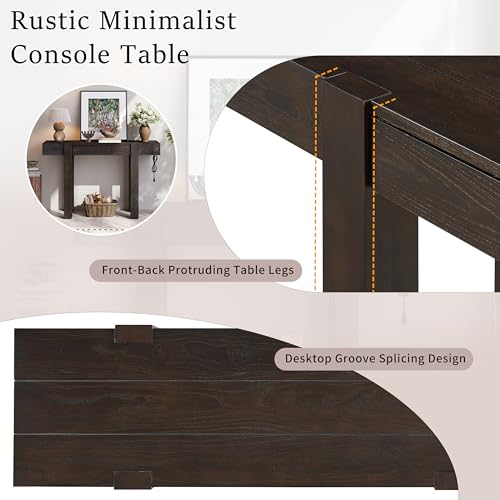 Rustic Console Table with Hidden Drawer, Wooden Sofa Table Behind Couch | Side Power Outlet,for Entryways, Living Room, Foyer, Espresso - color: Espresso