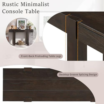 Rustic Console Table with Hidden Drawer, Wooden Sofa Table Behind Couch | Side Power Outlet,for Entryways, Living Room, Foyer, Espresso - color: Espresso