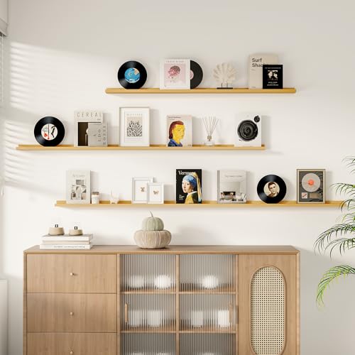 Floating Picture Ledge Shelves for Wall Set of 2, 84 Inches Picture Ledge Shelf with Long Large Nursery Book Shelf for Toys Storage Kids Bookshelf Wall Mounted Living Room Bedroom Decor Frames, Oak - color: Oak, size: 84in