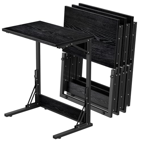 Tatub 24" TV Tray Table Set of 4, Folding C Shaped End Table, Small Sofa Side Laptop Desk for Living Room, Bedroom, Black - color: Midnight Black, style: 4PK