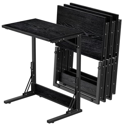 Tatub 24" TV Tray Table Set of 4, Folding C Shaped End Table, Small Sofa Side Laptop Desk for Living Room, Bedroom, Black - color: Midnight Black, style: 4PK