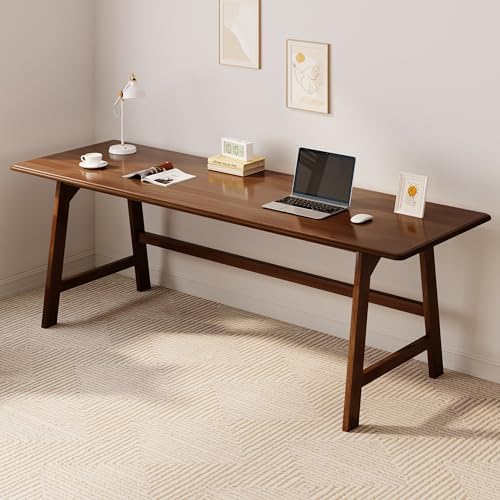 IOTXY Solid Wood Writing Table - 72"W Minimalist Long Computer Desk, Walnut | Minimalist Modern Style, 100% Solid Wood, Spacious Surface, Moon-Shaped Legs, Super Stable, 265-lbs Capacity, 15-Min Assembly - color: Walnut, size: 72" W