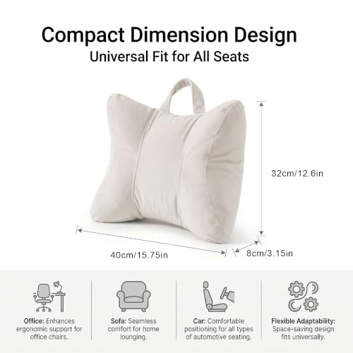 Lumbar Support Pillow for Office Chair and Car Seat, Misty White | Ergonomic back support cushion with a removable, washable corduroy cover for desk chairs, sofas, recliners and driving - color: Misty White