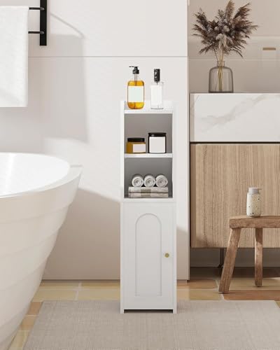 Hzuaneri Bathroom Storage Cabinet, Narrow Toilet Paper Cabinets with Doors | Small Corner Floor Cabinet with Doors and Adjustable Shelf, Bathroom Organizer for Small Spaces, White BC19703X - color: White, size: 7.9"D x 7.9"W x 29.5"H