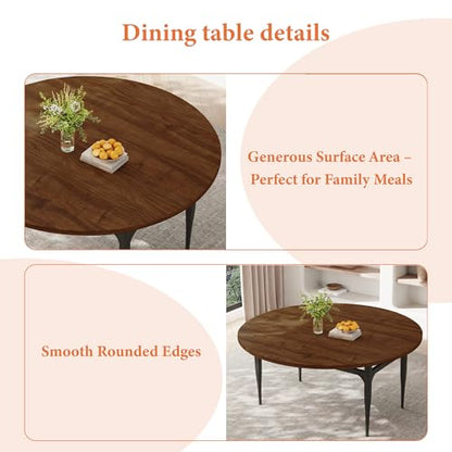 HIPIHOM 55‑Inch Extendable Dining Table Set with 4 Upholstered Chairs and Metal Frame for Dining Room - color: Walnut/Brown