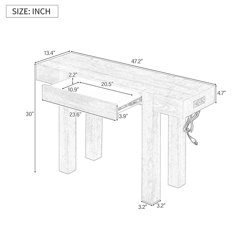 Rustic Console Table with Hidden Drawer, Wooden Sofa Table Behind Couch | Side Power Outlet,for Entryways, Living Room, Foyer, Espresso - color: Espresso