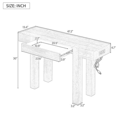 Rustic Console Table with Hidden Drawer, Wooden Sofa Table Behind Couch | Side Power Outlet,for Entryways, Living Room, Foyer, Espresso - color: Espresso