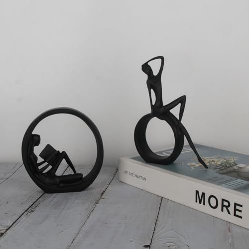 Modern Abstract Black Art Bookshelf Decor - Girl Statue Black Figurines for Home Office Living Room Table Decorations, Reading Figurines for Coffee Shelf Table Centerpiece (6.7inx4.72in) | Resin, Black Figurines, Home Office Living Room Table Desktop Bedr