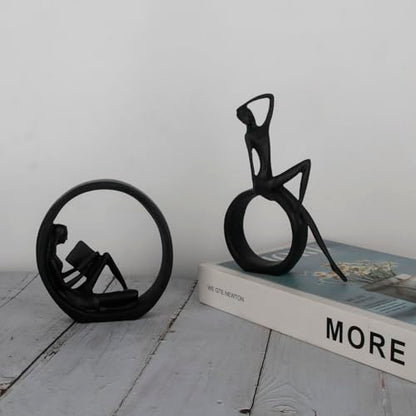 Modern Abstract Black Art Bookshelf Decor - Girl Statue Black Figurines for Home Office Living Room Table Decorations, Reading Figurines for Coffee Shelf Table Centerpiece (6.7inx4.72in) | Resin, Black Figurines, Home Office Living Room Table Desktop Bedr