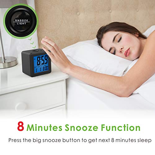 Plumeet Digital Alarm Clock Kids Alarm Clock with Snooze and Nightlight - Easy Setting Silicone Clock Display Time, Date - Loud Alarm Clock for Bedroom - Battery Powered (Black) - color: Black