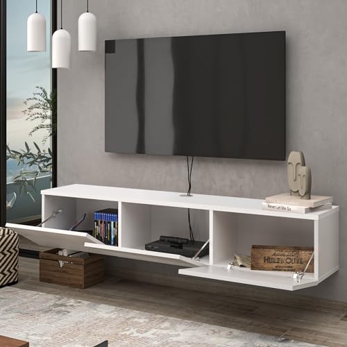 Atelier Mobili White Floating TV Console, Wall Mounted TV Stand for Up to 75 Inch TV, Floating Entertainment Center with Shelf - color: Pure White