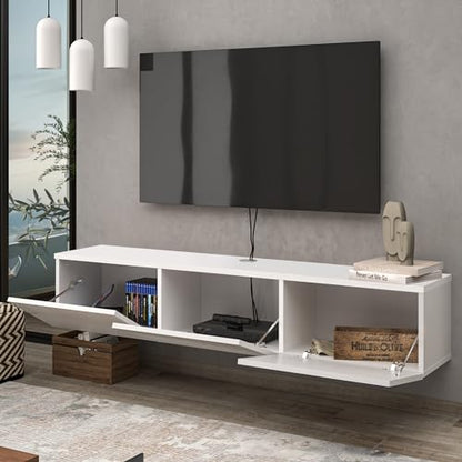 Atelier Mobili White Floating TV Console, Wall Mounted TV Stand for Up to 75 Inch TV, Floating Entertainment Center with Shelf - color: Pure White