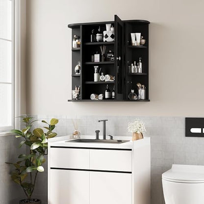 Shintenchi Bathroom Medicine Cabinet with Mirror, Wall Mounted, Black - color: Black