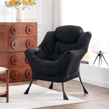 Lazy Chair, Comfy Reading Accent Chair for Bedroom, Black | Comfy Bedroom Accent Chair with Washable Removable Cover and extra throw pillowfor Living Room Dorm - color: Black-single